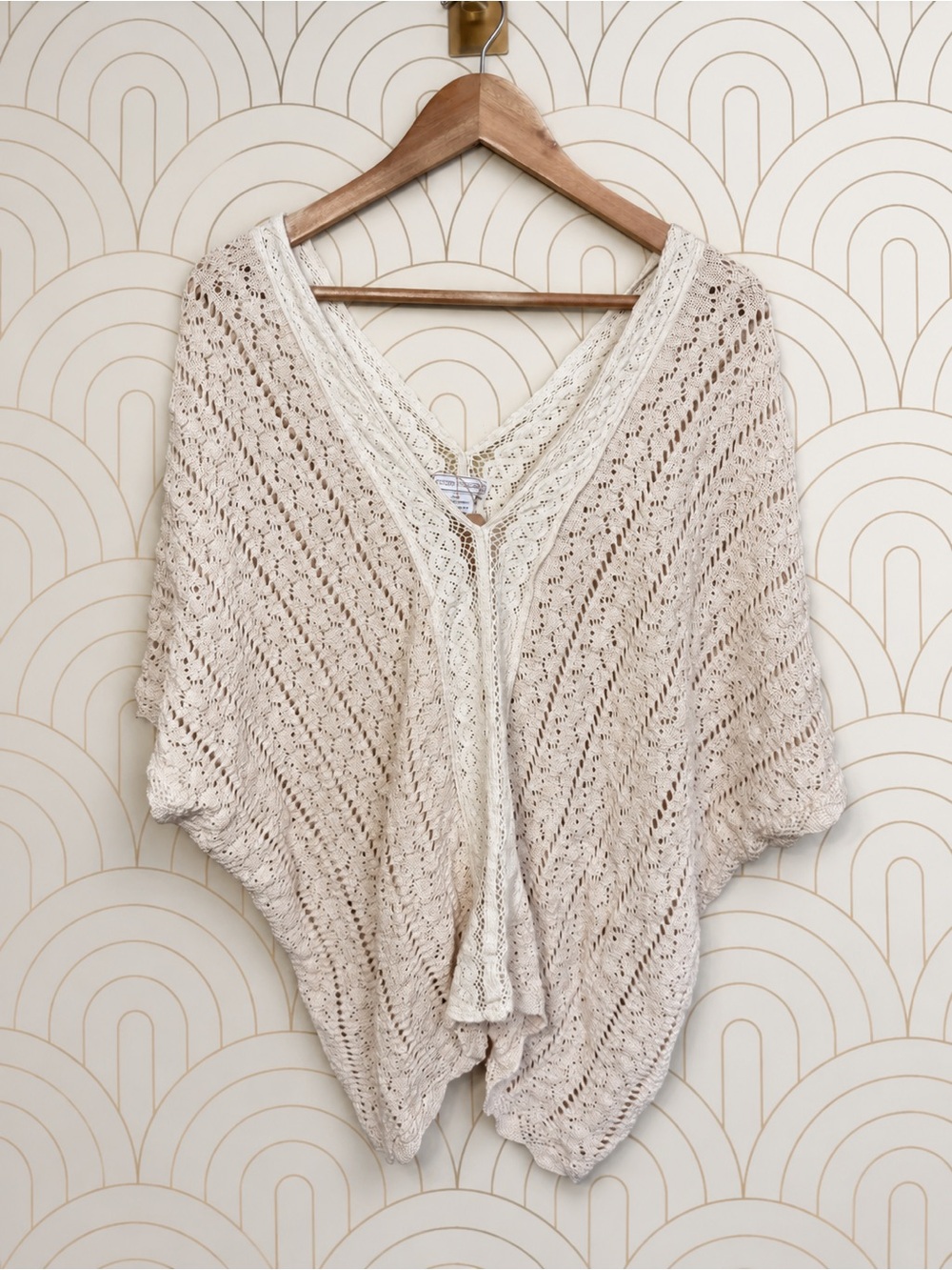 Flying Tomato Cream Open-Knit Women's Sweater with Lace Trim